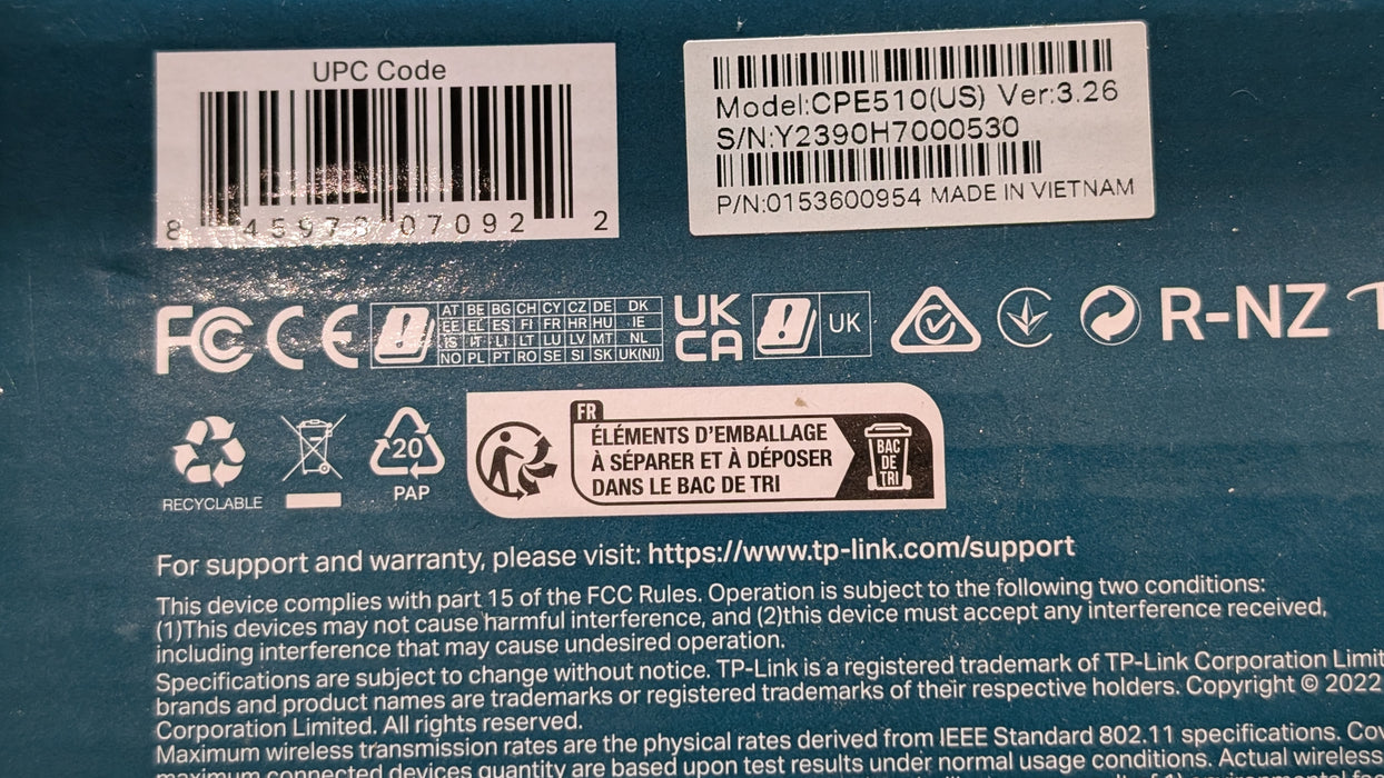 TP-Link CPE510 Outdoor WiFi CPE Access Point 5GHz Integrated Antenna
