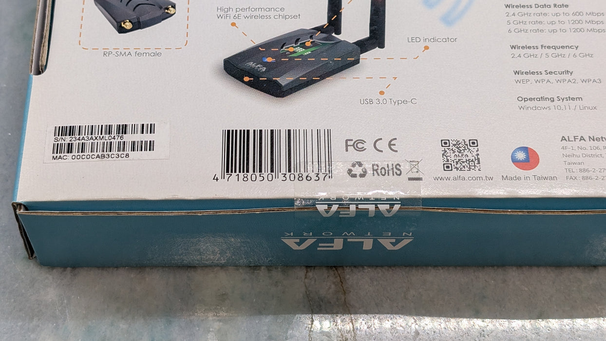 ALFA Network AWUS036AXML WiFi 6E USB radio Adapter 802.11ax